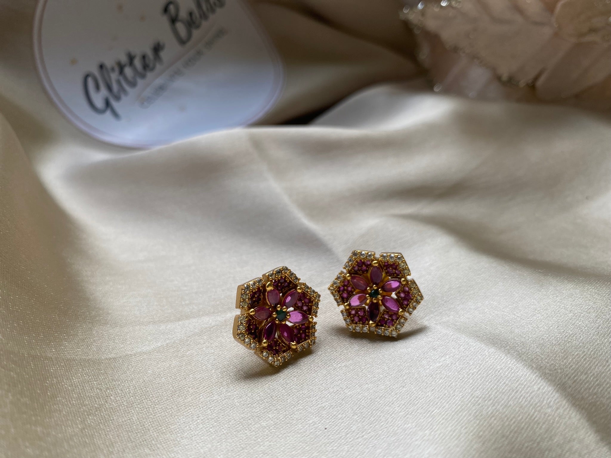 Meera Pink Floral Studs