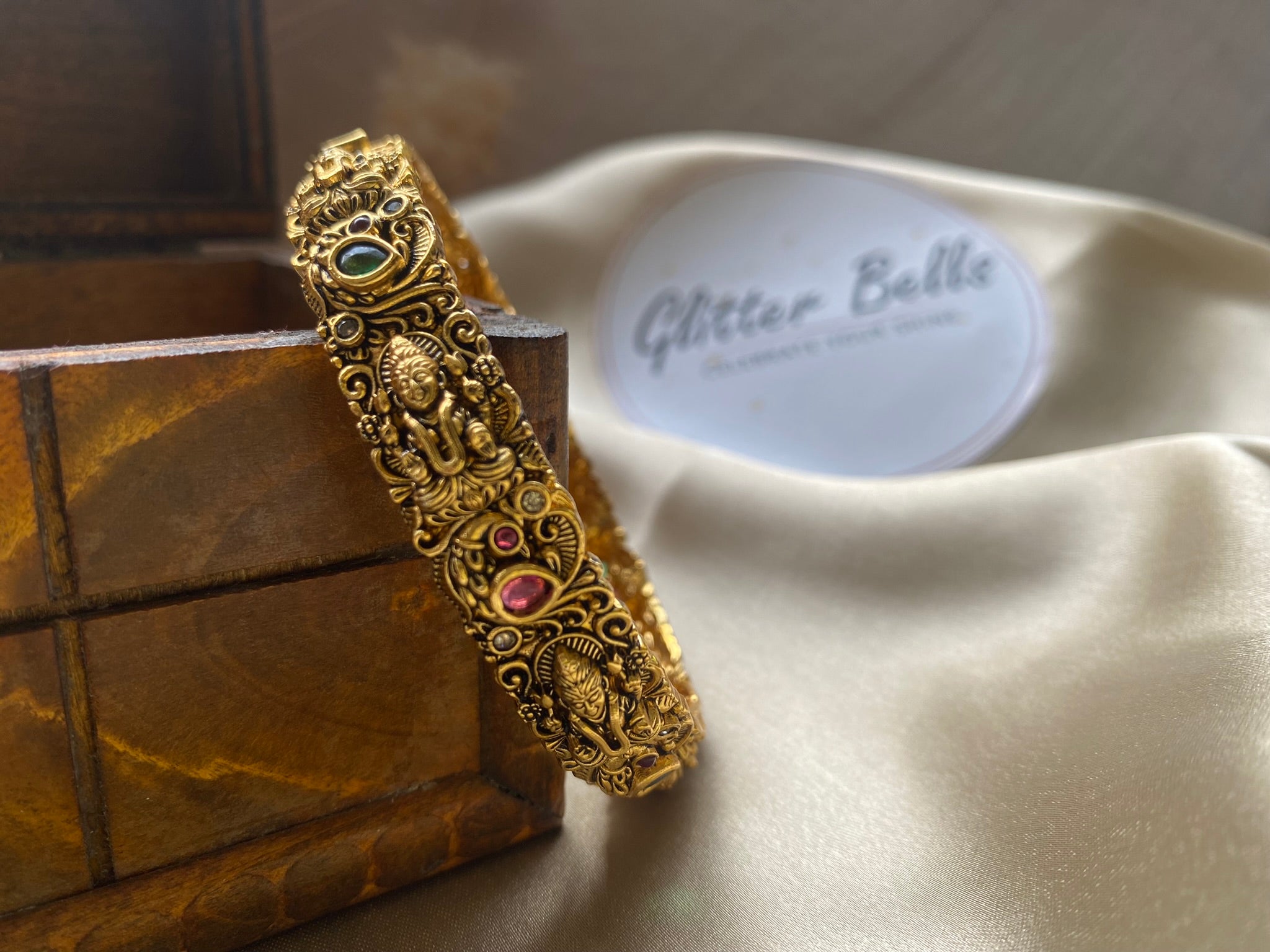 Antique Gold Finish Bangle with Stone Accents
