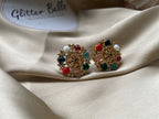Antique gold-plated round studs with multicolor stones
