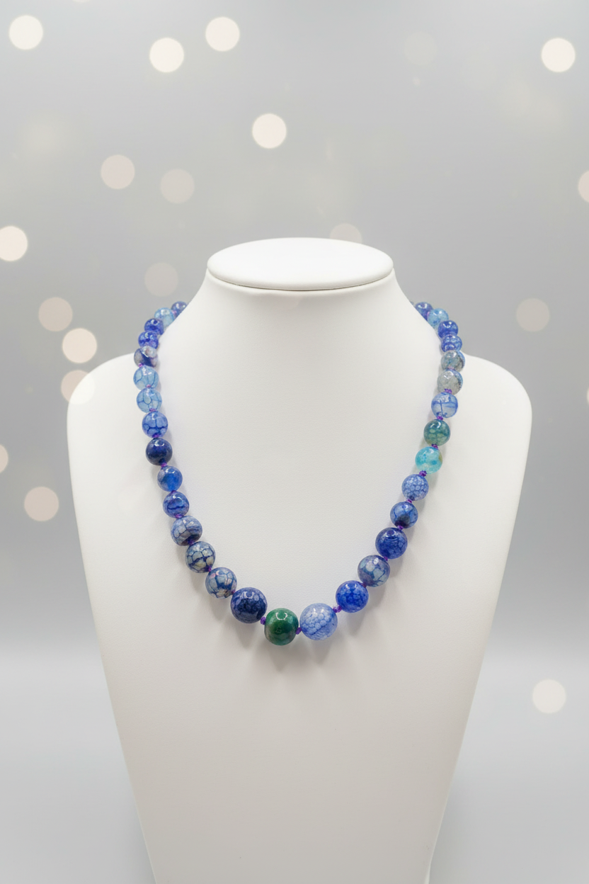Blue Beaded Necklace - Light Elegant Background