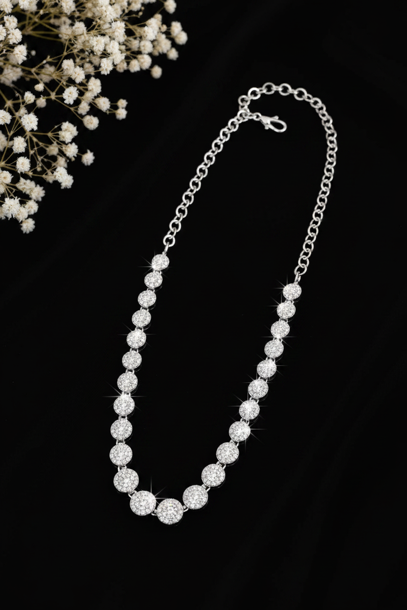 Diamond Cluster Necklace on Black Background
