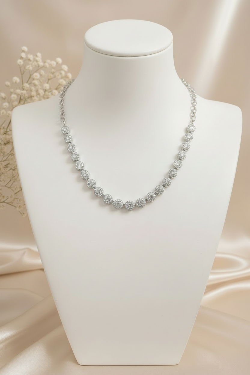 Diamond Cluster Necklace on Cream Mannequin Neck