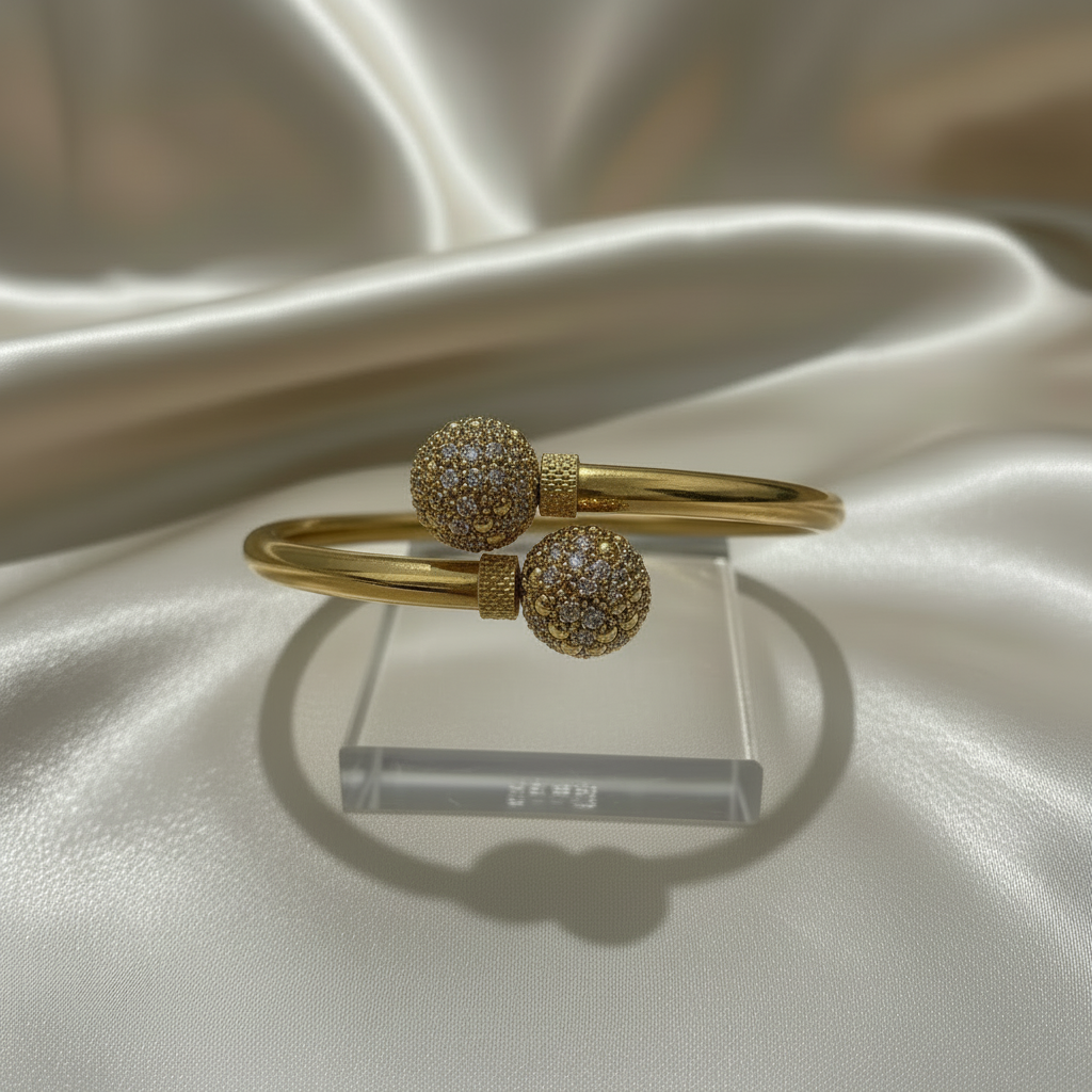 Gold Bangle with Small Gold Beads