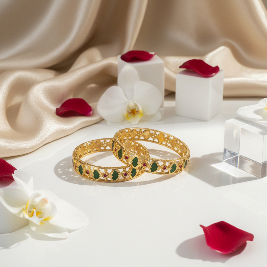 Gold bangles with elegant styling props