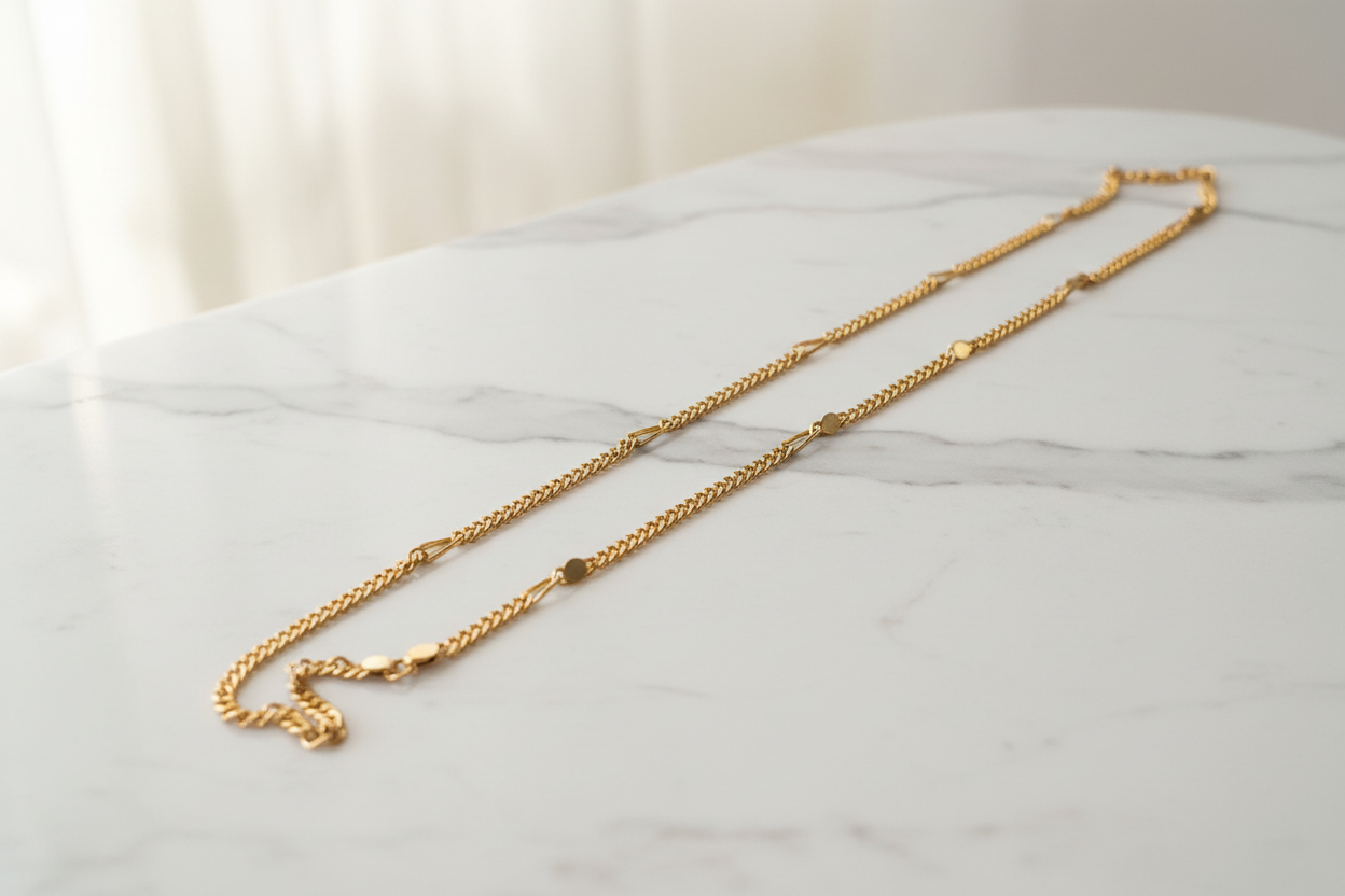 Gold chain necklace on elegant background