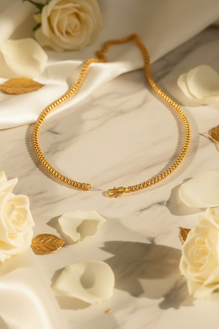 Gold chain necklace with single hook and luxury styling