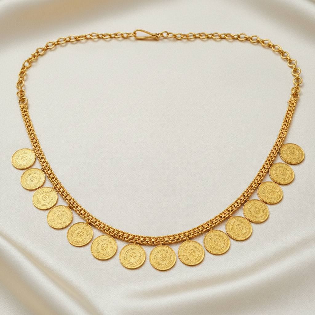 Gold Coin Necklace with Elegant Background