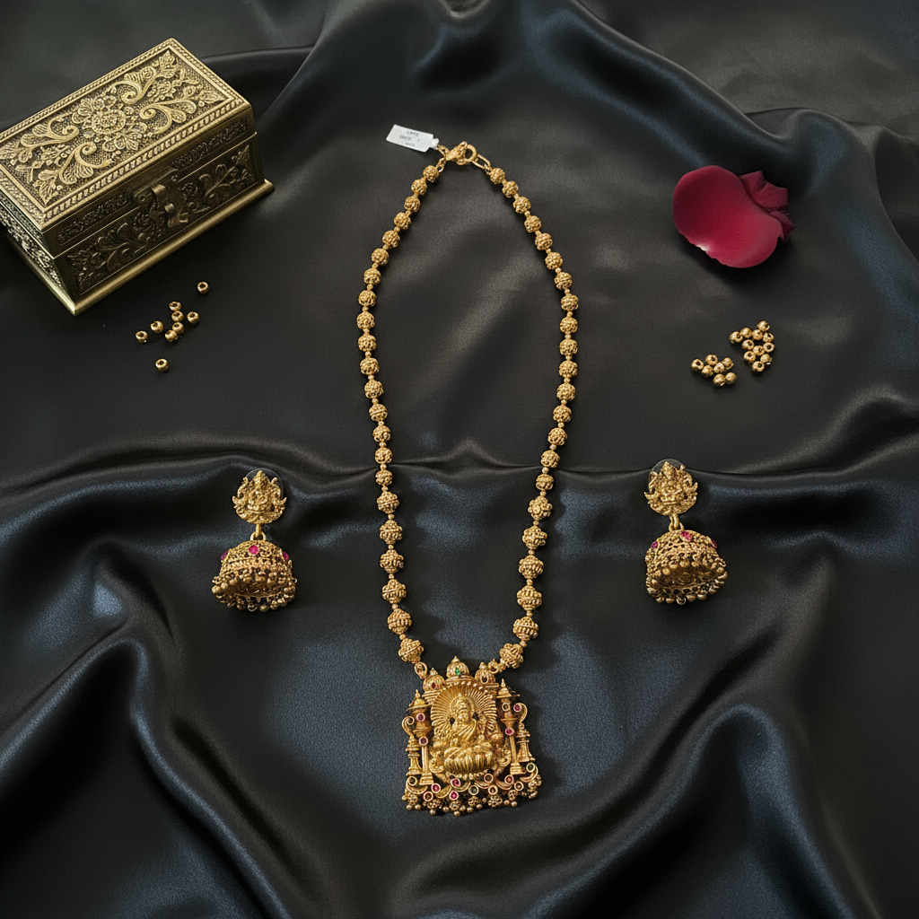 Gold Ganesha necklace and jhumka earrings set