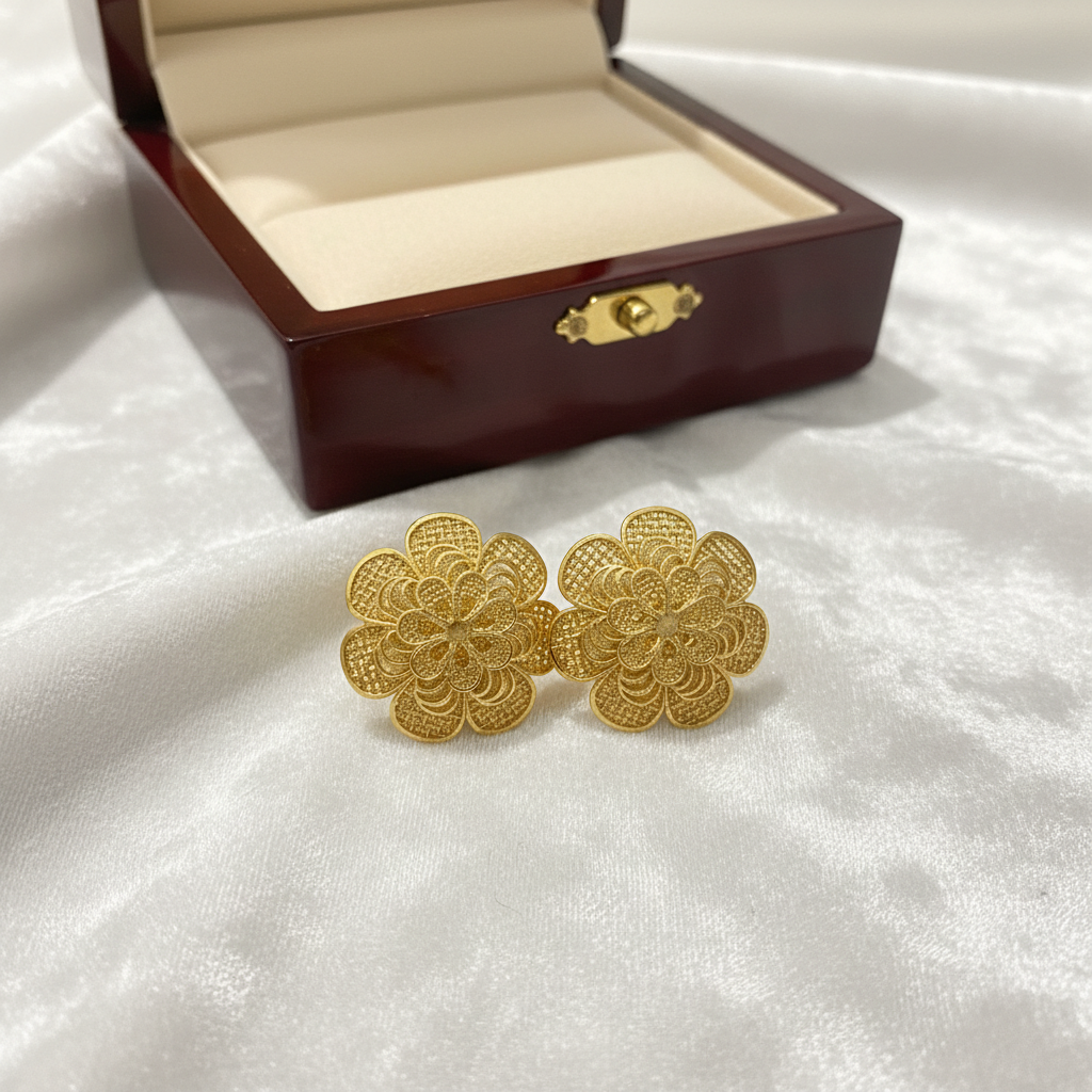 Gold layered floral stud earrings only