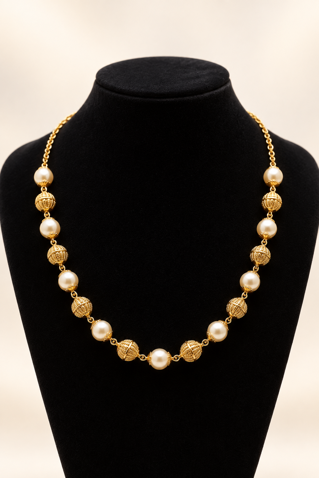 White & Gold Bead Necklace – Elegant